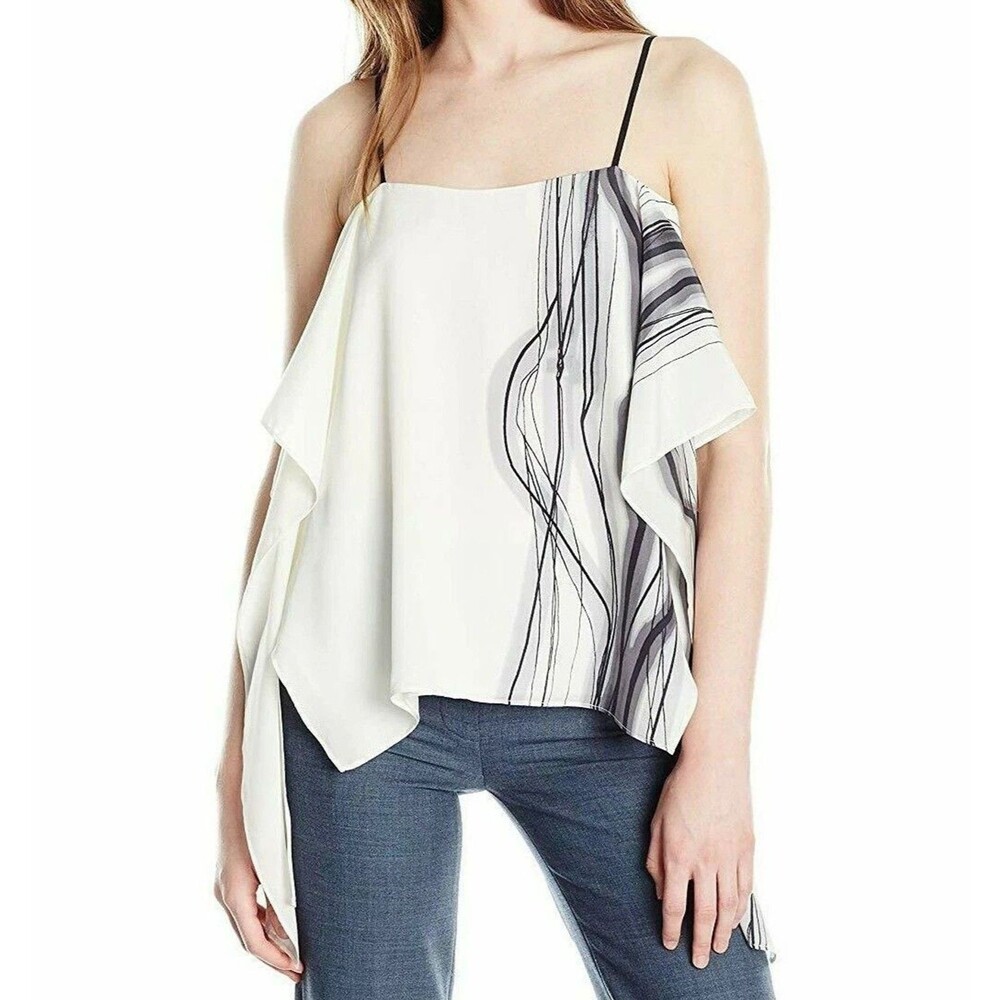 Halston Heritage Asymmetric Draped Cami Chalk XS Silk Paris Chic Quiet Luxury